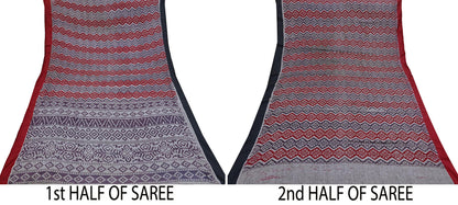 Indian Vintage Red, gray & purple Printed Pure Cotton Saree 5 Yards Soft Fabric for Sewing, Crafting, Quilting, Upcycling, Dressmaking, Boho