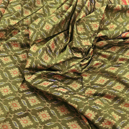 Indian Vintage Saree Green & orange Pure Silk Hand Woven Ikat Sari Craft Fabric 5Yard Dress Making Ethnic Premium Saree Quilting Crafting