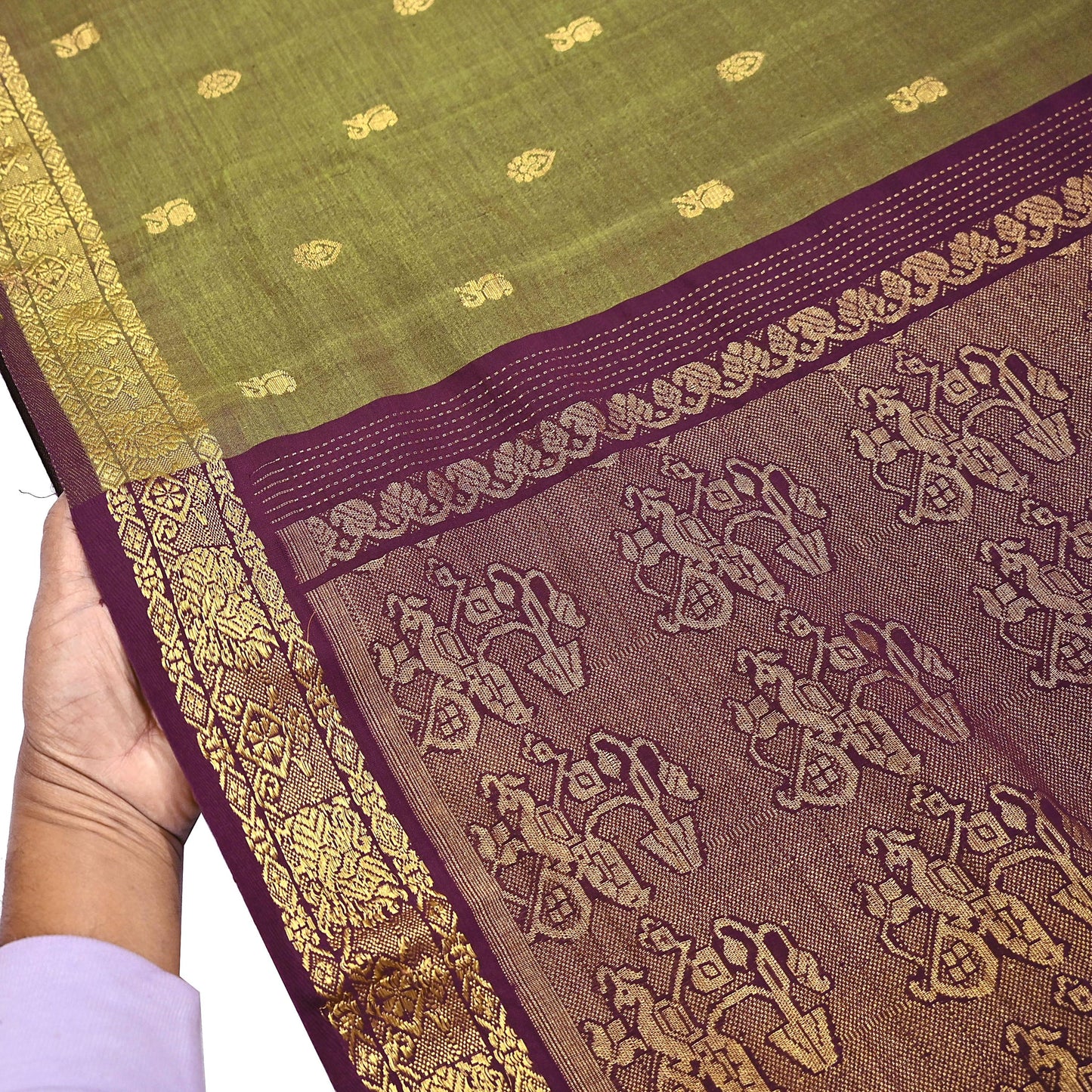 Indian Vintage Sari Green & maroon Blend Silk hand Woven Saree Craft Fabric 5yd Sewing Soft Dress Designing Crafting Quilting Zari Border