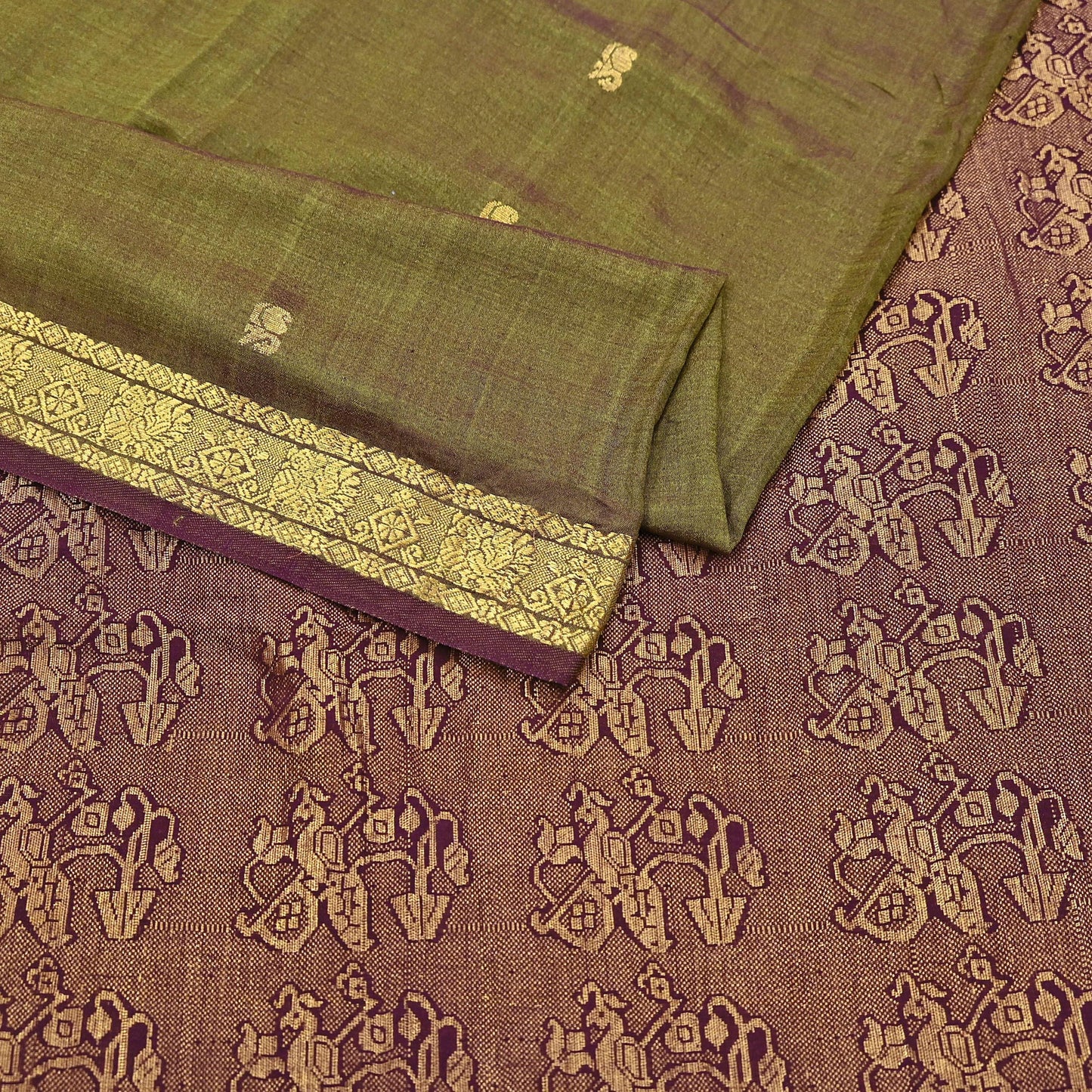 Indian Vintage Sari Green & maroon Blend Silk hand Woven Saree Craft Fabric 5yd Sewing Soft Dress Designing Crafting Quilting Zari Border