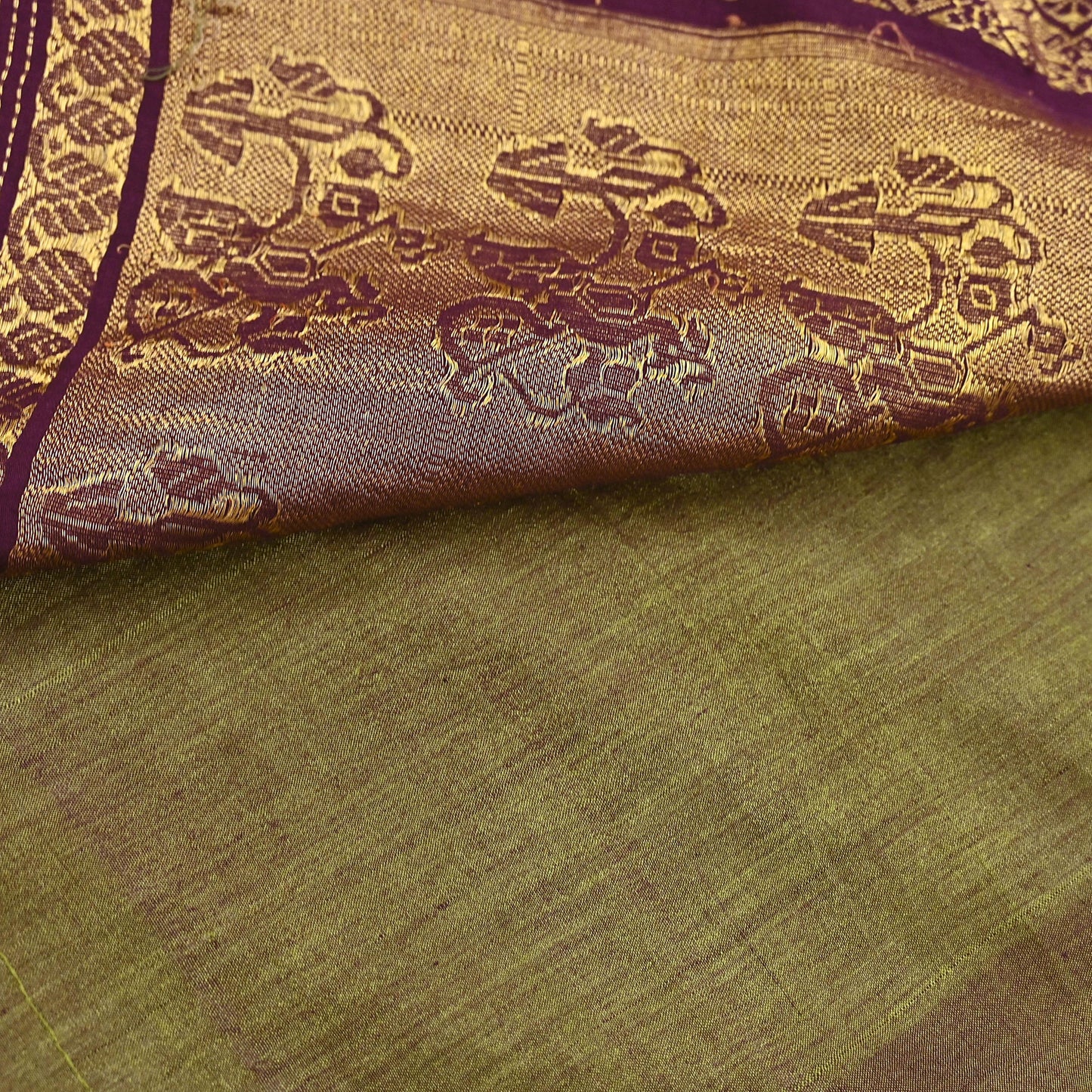 Indian Vintage Sari Green & maroon Blend Silk hand Woven Saree Craft Fabric 5yd Sewing Soft Dress Designing Crafting Quilting Zari Border