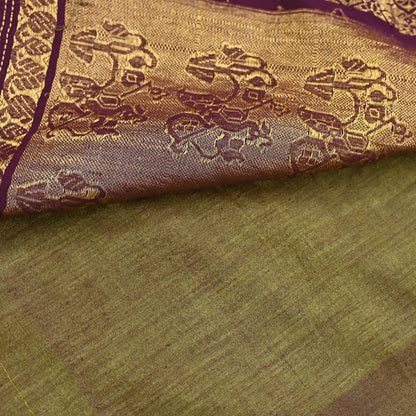 Indian Vintage Sari Green & maroon Blend Silk hand Woven Saree Craft Fabric 5yd Sewing Soft Dress Designing Crafting Quilting Zari Border