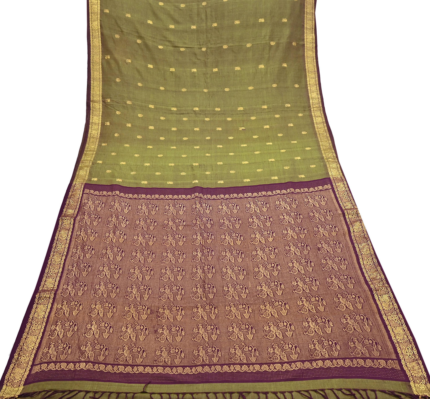 Indian Vintage Sari Green & maroon Blend Silk hand Woven Saree Craft Fabric 5yd Sewing Soft Dress Designing Crafting Quilting Zari Border