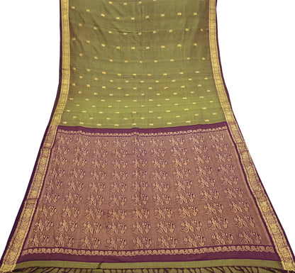 Indian Vintage Sari Green & maroon Blend Silk hand Woven Saree Craft Fabric 5yd Sewing Soft Dress Designing Crafting Quilting Zari Border