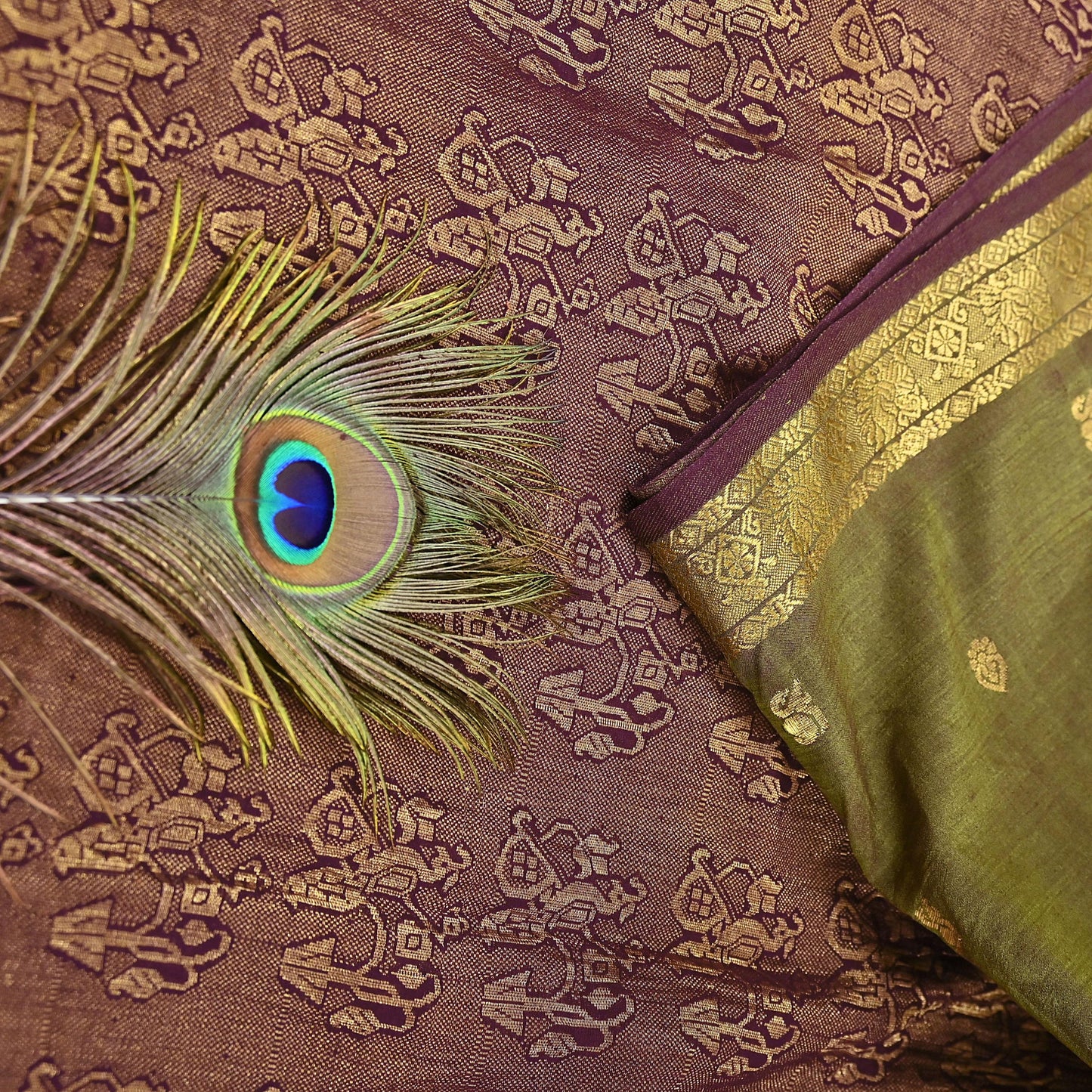 Indian Vintage Sari Green & maroon Blend Silk hand Woven Saree Craft Fabric 5yd Sewing Soft Dress Designing Crafting Quilting Zari Border