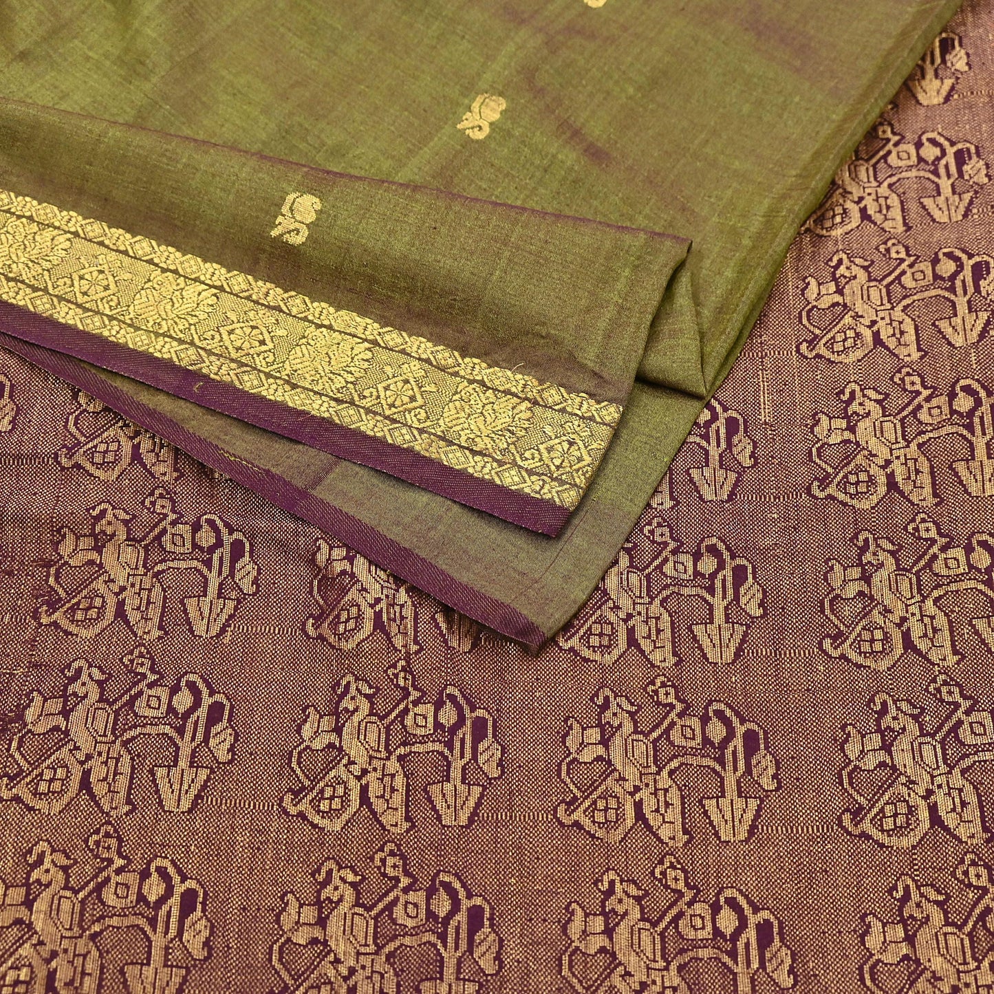 Indian Vintage Sari Green & maroon Blend Silk hand Woven Saree Craft Fabric 5yd Sewing Soft Dress Designing Crafting Quilting Zari Border