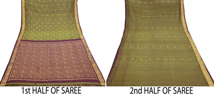 Indian Vintage Sari Green & maroon Blend Silk hand Woven Saree Craft Fabric 5yd Sewing Soft Dress Designing Crafting Quilting Zari Border