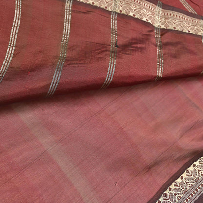 Indian Vintage Sari Maroon Mysore Silk Woven Sarees Craft Fabric 5Yd Ethnic South silk Dress Making Crafting Upcycle Quilting Zari Border