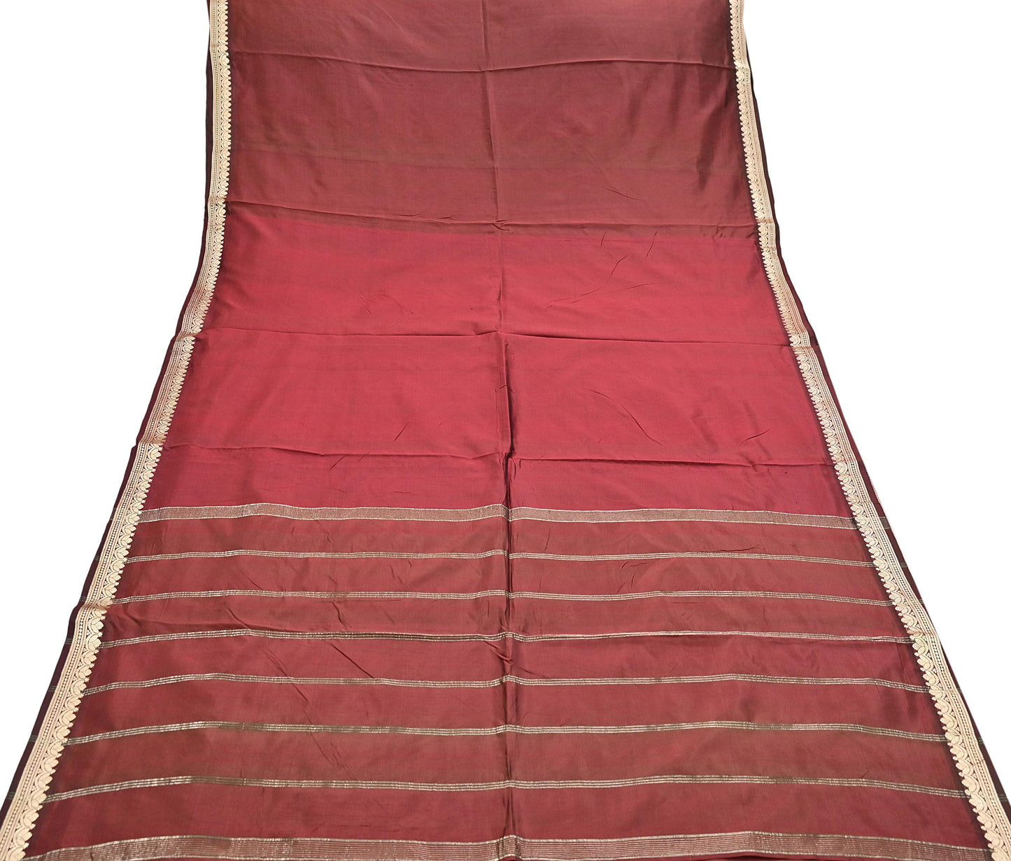 Indian Vintage Sari Maroon Mysore Silk Woven Sarees Craft Fabric 5Yd Ethnic South silk Dress Making Crafting Upcycle Quilting Zari Border