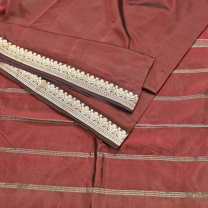 Indian Vintage Sari Maroon Mysore Silk Woven Sarees Craft Fabric 5Yd Ethnic South silk Dress Making Crafting Upcycle Quilting Zari Border