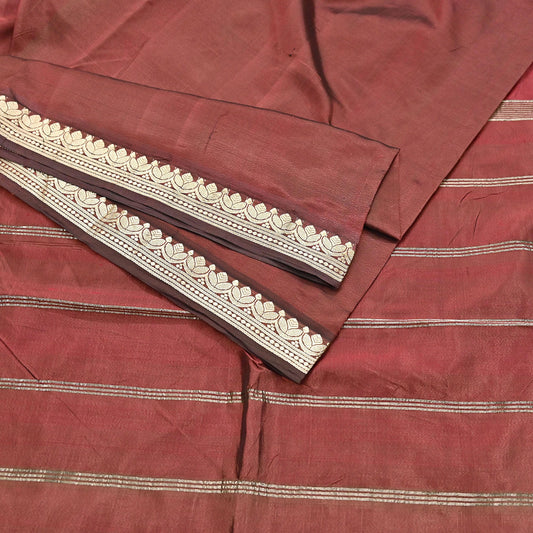 Indian Vintage Sari Maroon Mysore Silk Woven Sarees Craft Fabric 5Yd Ethnic South silk Dress Making Crafting Upcycle Quilting Zari Border