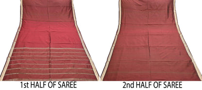 Indian Vintage Sari Maroon Mysore Silk Woven Sarees Craft Fabric 5Yd Ethnic South silk Dress Making Crafting Upcycle Quilting Zari Border