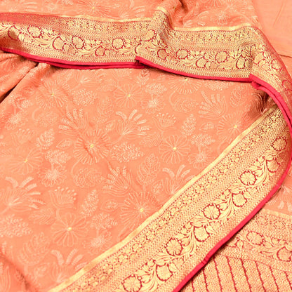 Indian Vintage Orange & Red Saree Blend Georgette Hand Embroidered Sari Fabric 5Yard Sewing Soft Ethnic