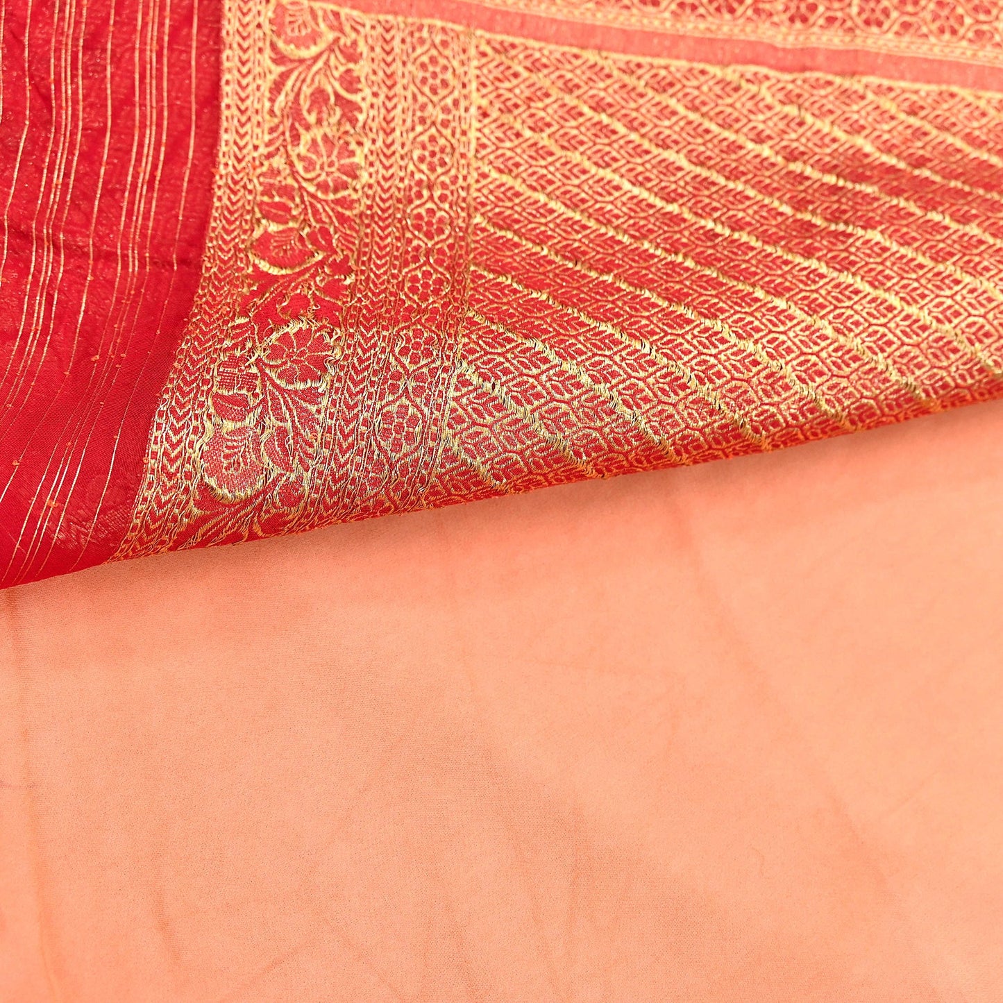 Indian Vintage Orange & Red Saree Blend Georgette Hand Embroidered Sari Fabric 5Yard Sewing Soft Ethnic