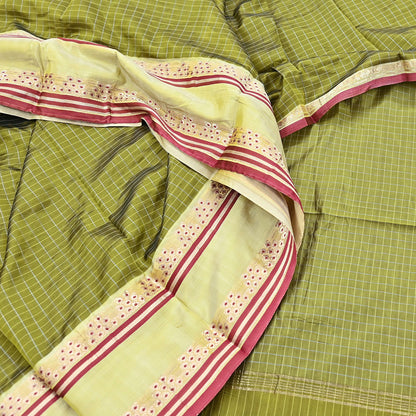Indian Vintage Sari Green Mysore Silk Woven Sarees Craft Fabric 5Yd Ethnic South silk Dress Making Crafting Upcycle Quilting Zari Border