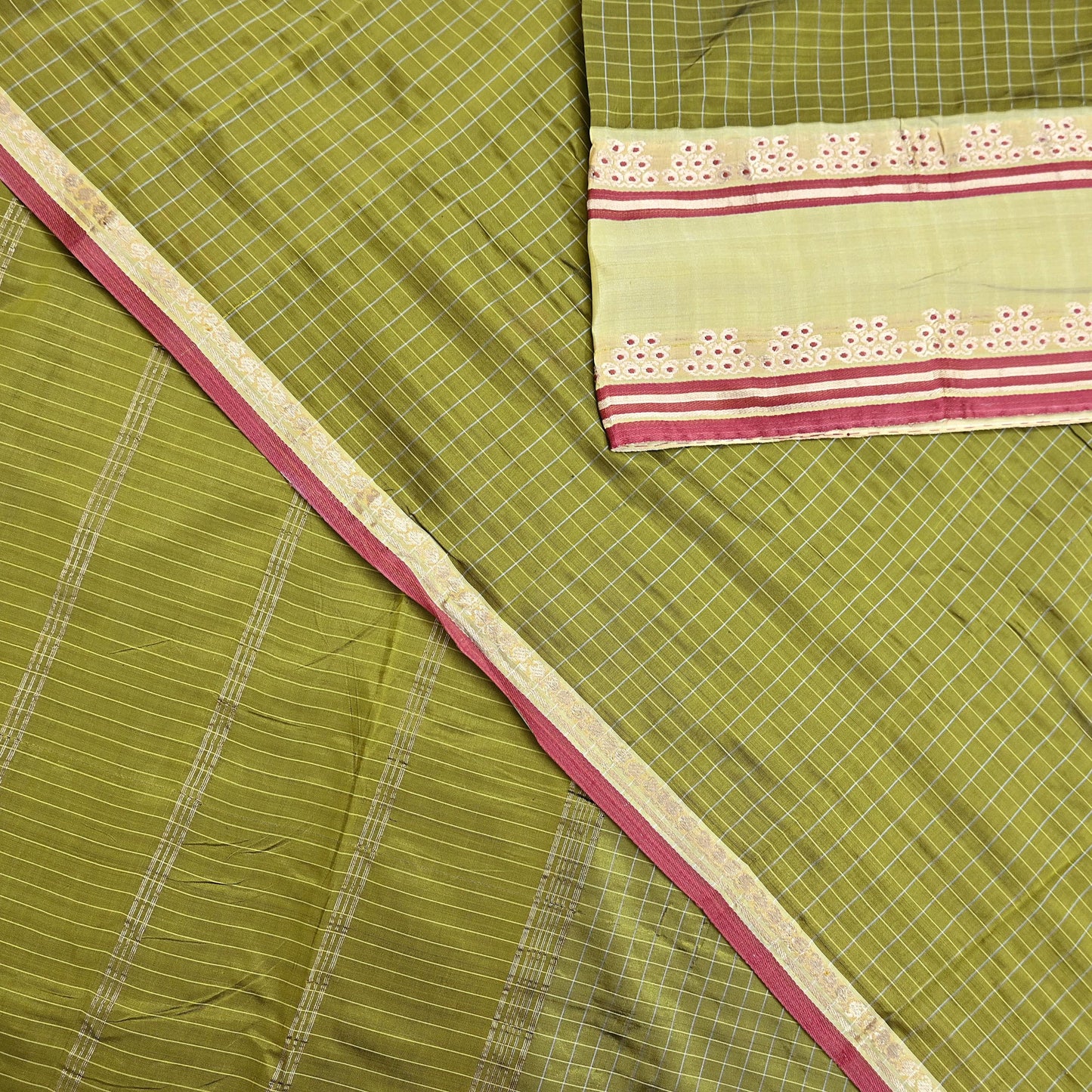 Indian Vintage Sari Green Mysore Silk Woven Sarees Craft Fabric 5Yd Ethnic South silk Dress Making Crafting Upcycle Quilting Zari Border