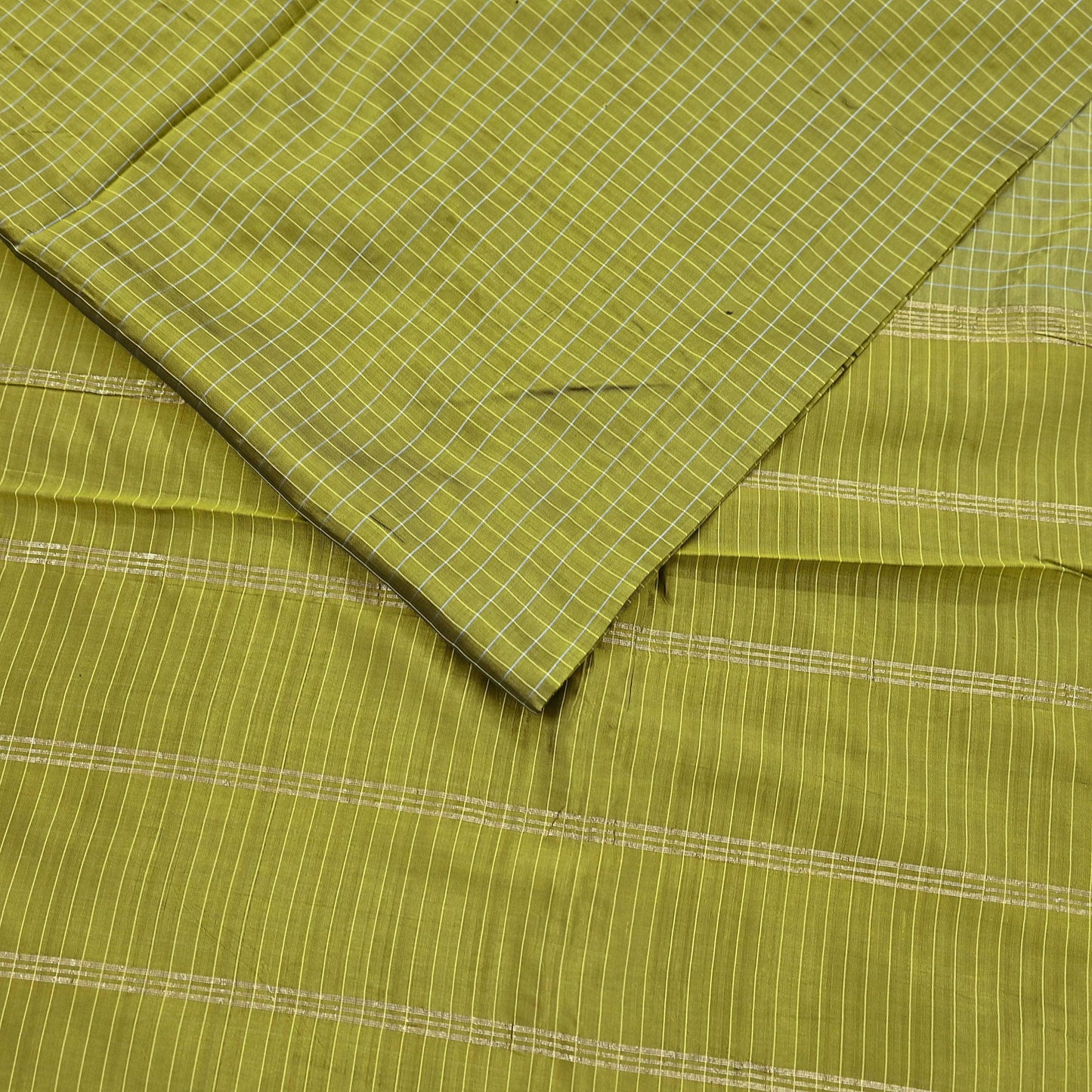 Indian Vintage Sari Green Mysore Silk Woven Sarees Craft Fabric 5Yd Ethnic South silk Dress Making Crafting Upcycle Quilting Zari Border
