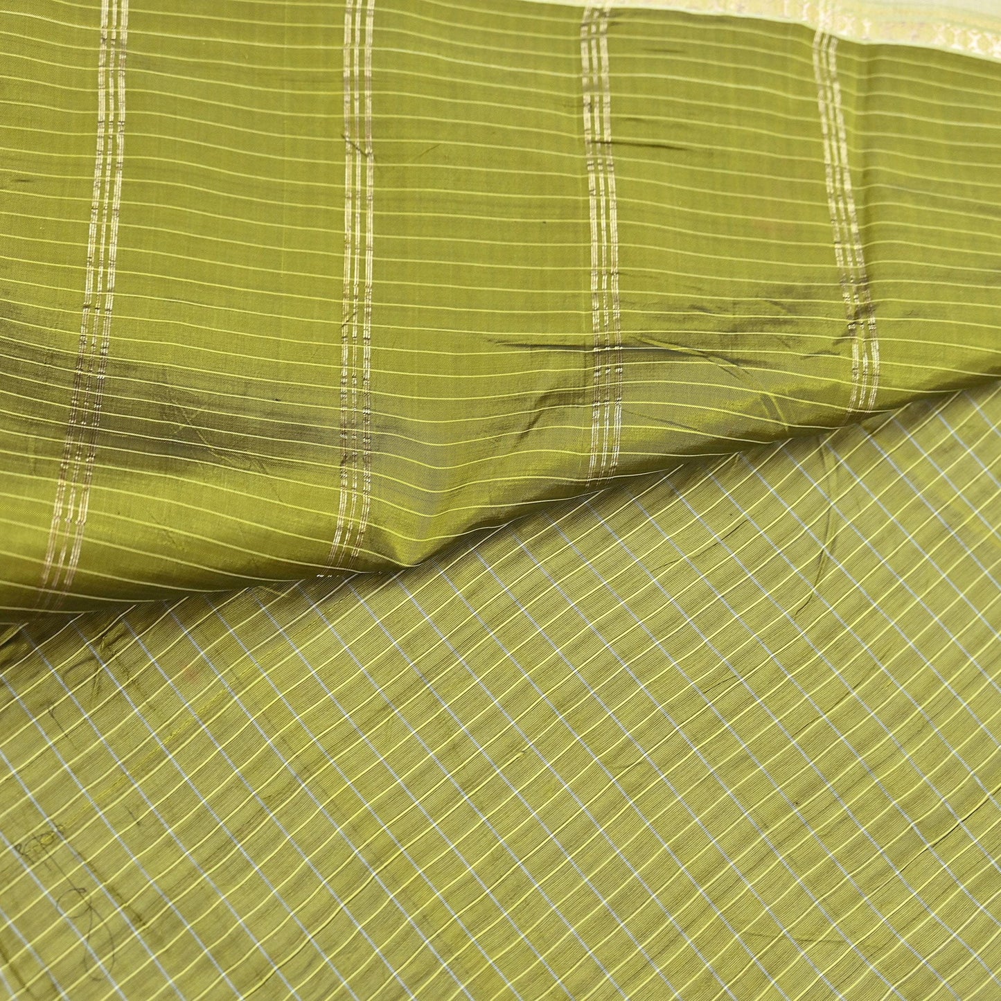 Indian Vintage Sari Green Mysore Silk Woven Sarees Craft Fabric 5Yd Ethnic South silk Dress Making Crafting Upcycle Quilting Zari Border