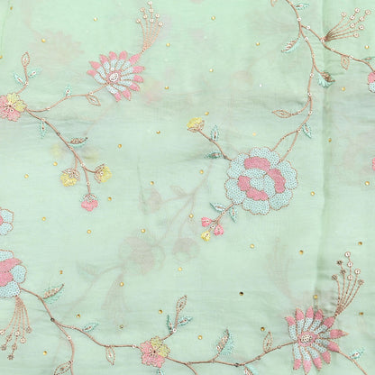 Indian Vintage Pista Green Dupatta Organza Long Stole Embroidered Scarves Veil Soft Floral Design Wrap Boho Party wear