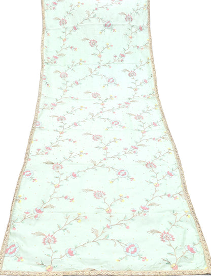 Indian Vintage Pista Green Dupatta Organza Long Stole Embroidered Scarves Veil Soft Floral Design Wrap Boho Party wear