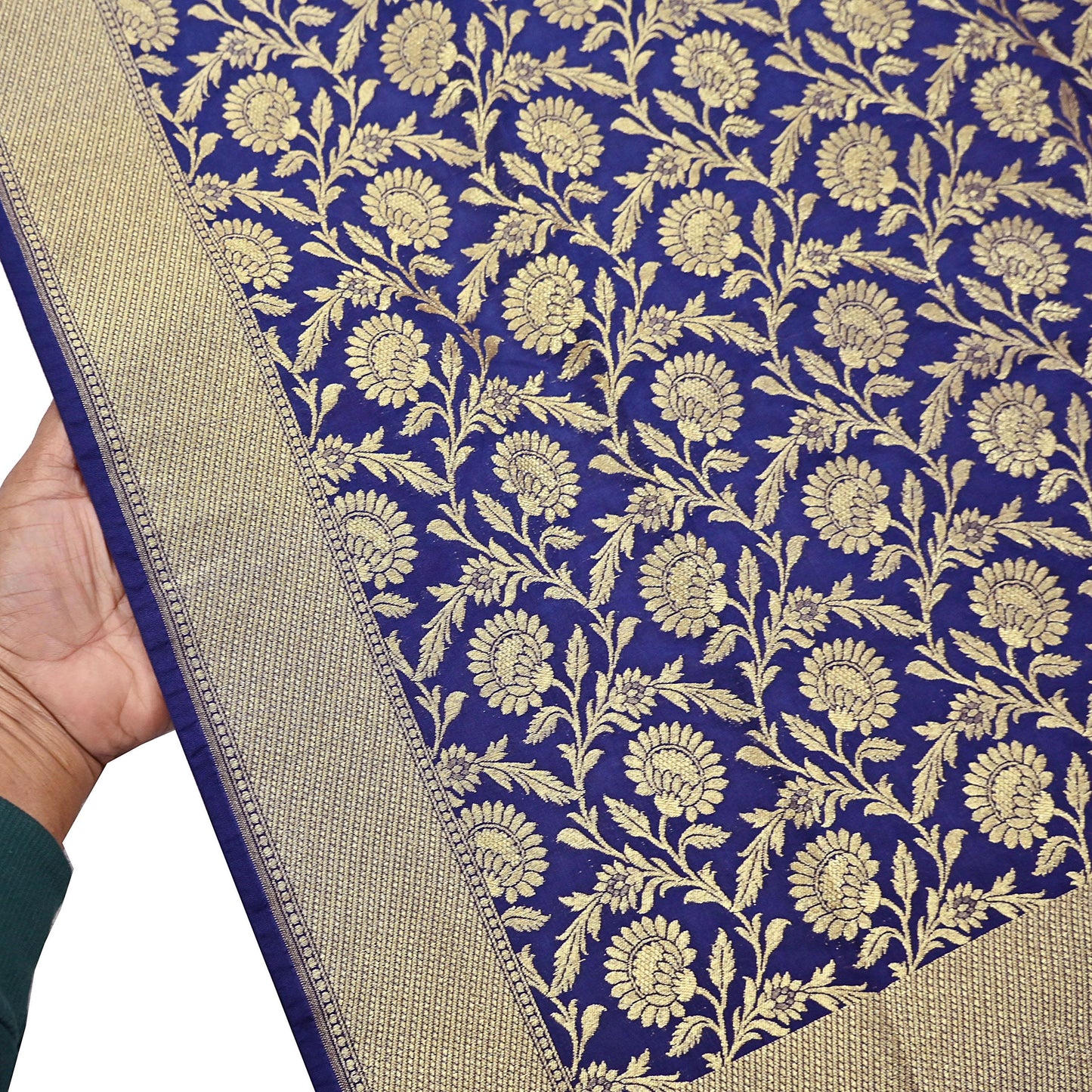 Indian Vintage Blue Dupatta Long Stole Artificial Silk Woven Brocade Scarves Veil Scarf Wrap Hippie Boho Soft Floral