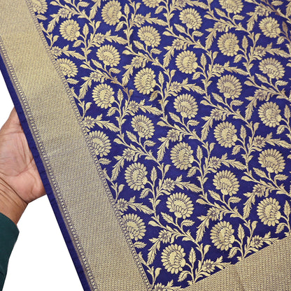 Indian Vintage Blue Dupatta Long Stole Artificial Silk Woven Brocade Scarves Veil Scarf Wrap Hippie Boho Soft Floral
