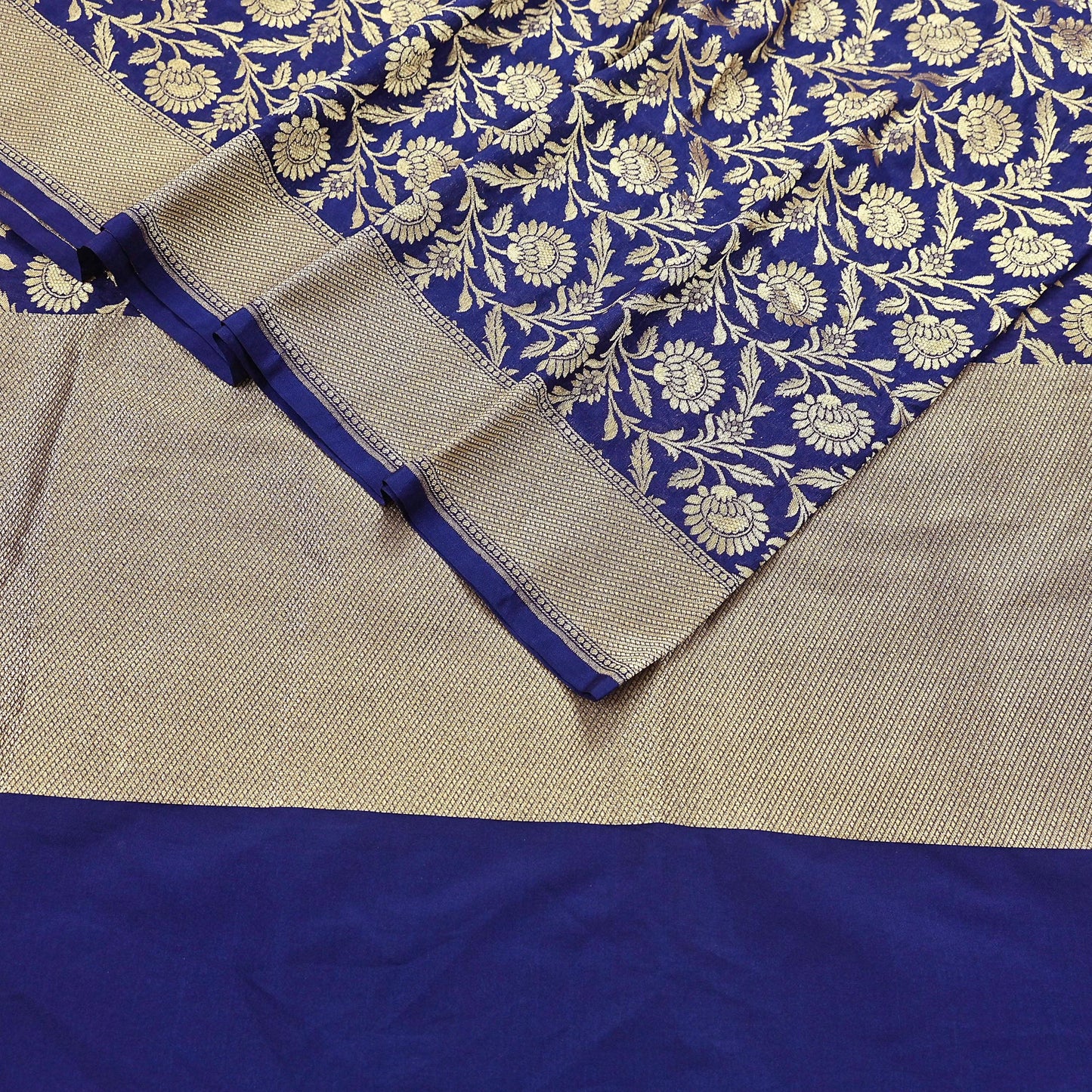 Indian Vintage Blue Dupatta Long Stole Artificial Silk Woven Brocade Scarves Veil Scarf Wrap Hippie Boho Soft Floral
