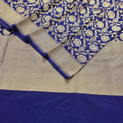 Indian Vintage Blue Dupatta Long Stole Artificial Silk Woven Brocade Scarves Veil Scarf Wrap Hippie Boho Soft Floral