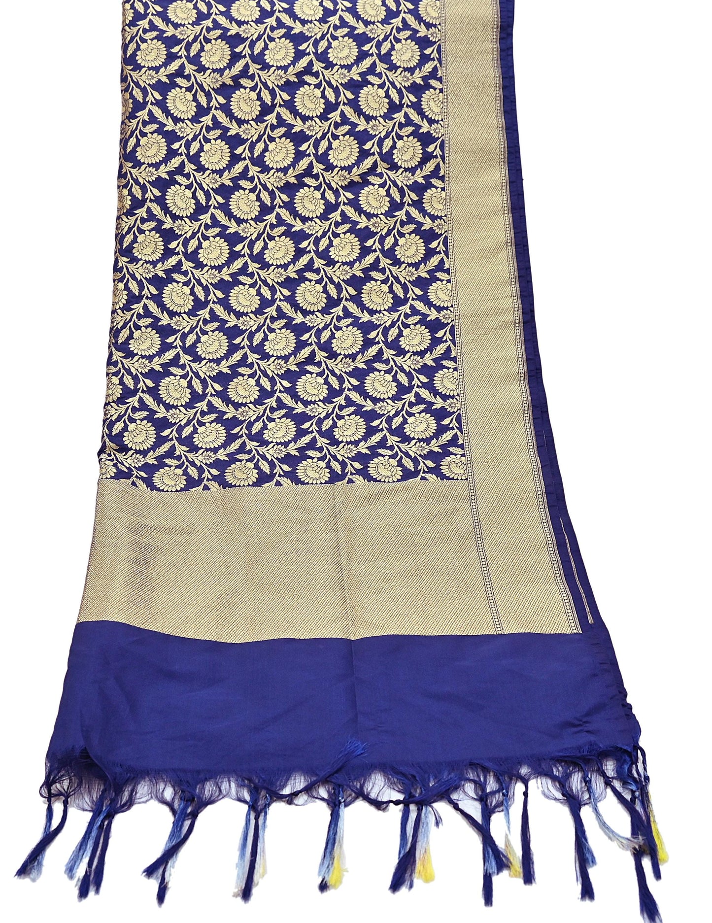 Indian Vintage Blue Dupatta Long Stole Artificial Silk Woven Brocade Scarves Veil Scarf Wrap Hippie Boho Soft Floral