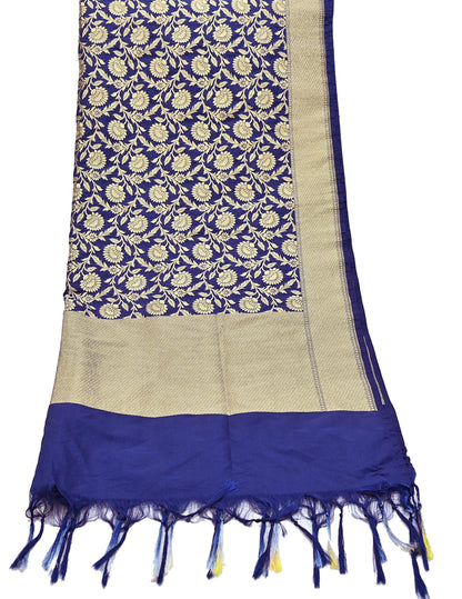 Indian Vintage Blue Dupatta Long Stole Artificial Silk Woven Brocade Scarves Veil Scarf Wrap Hippie Boho Soft Floral