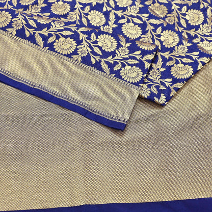 Indian Vintage Blue Dupatta Long Stole Artificial Silk Woven Brocade Scarves Veil Scarf Wrap Hippie Boho Soft Floral
