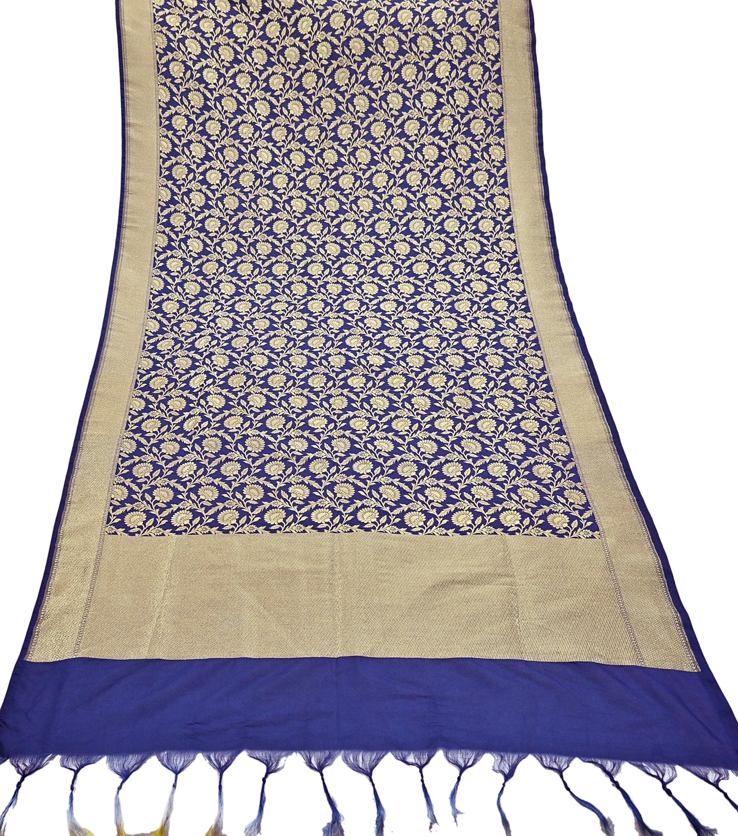 Indian Vintage Blue Dupatta Long Stole Artificial Silk Woven Brocade Scarves Veil Scarf Wrap Hippie Boho Soft Floral