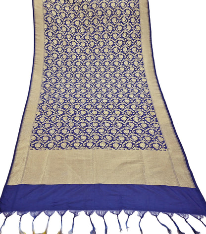 Indian Vintage Blue Dupatta Long Stole Artificial Silk Woven Brocade Scarves Veil Scarf Wrap Hippie Boho Soft Floral