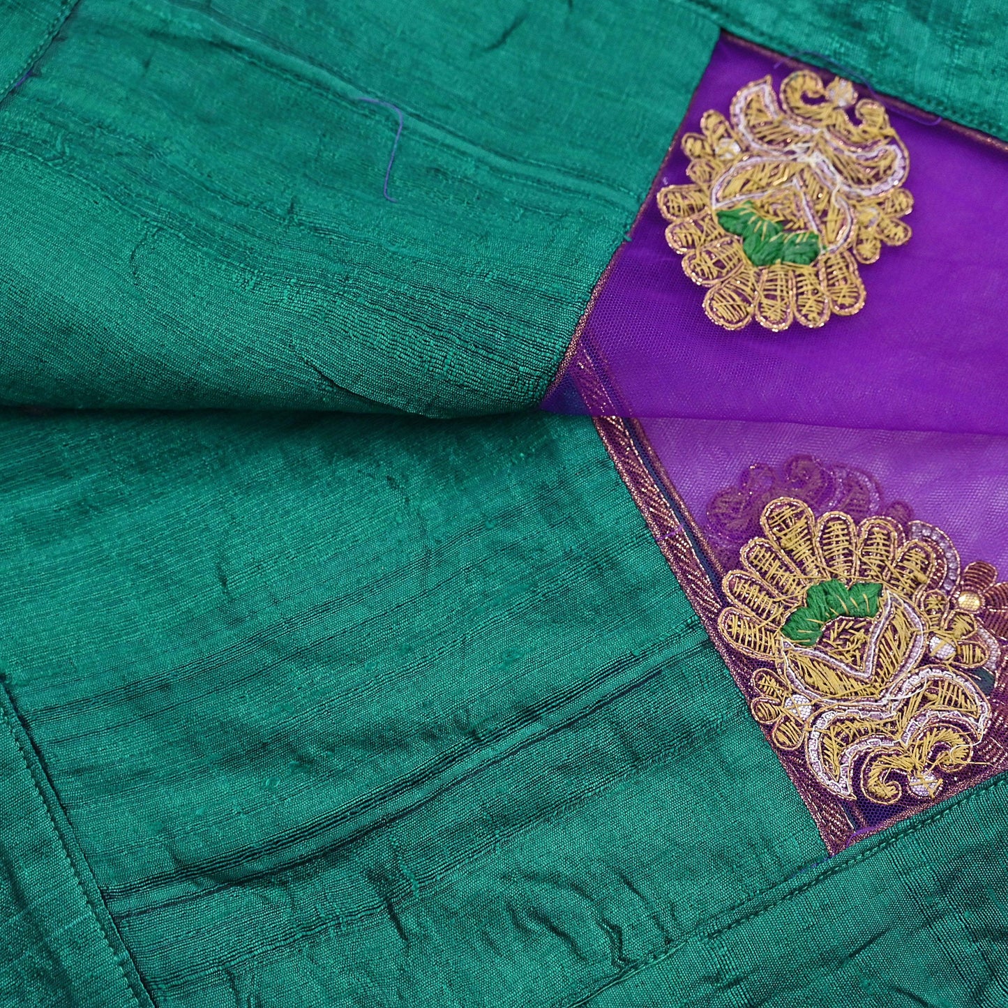 Indian Vintage Heavy Wedding Purple Dupatta Net Mesh Long Stole Hand Embroidered Scarves Golden Zardozi Dabka Zari Stole