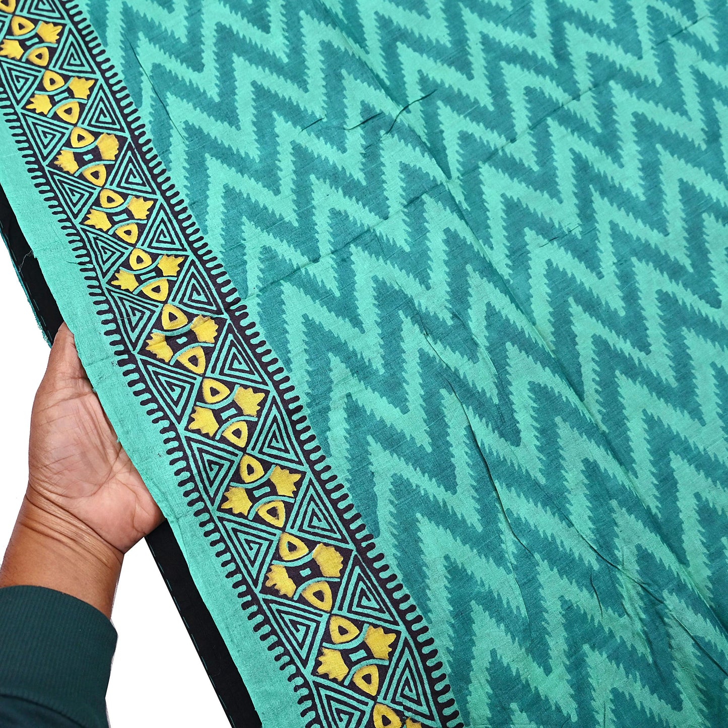 Indian Vintage Saree Green Pure Khadi Silk Handloom Printed Sari Fabric 5yard Ethnic Wear Sari Dressdesigning Quilting Upcycle