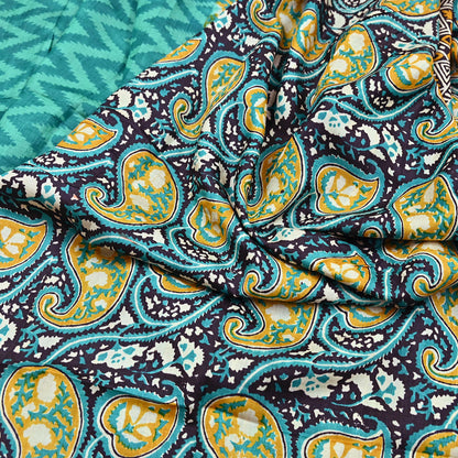 Indian Vintage Saree Green Pure Khadi Silk Handloom Printed Sari Fabric 5yard Ethnic Wear Sari Dressdesigning Quilting Upcycle