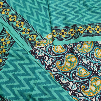 Indian Vintage Saree Green Pure Khadi Silk Handloom Printed Sari Fabric 5yard Ethnic Wear Sari Dressdesigning Quilting Upcycle