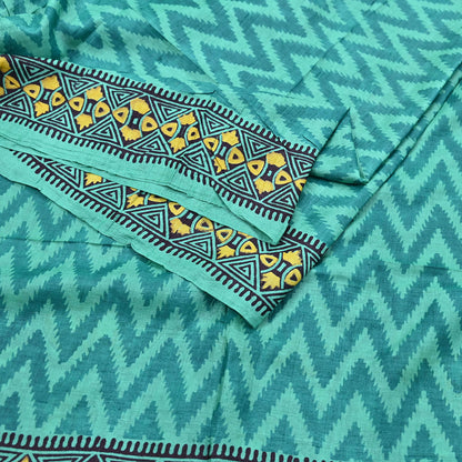 Indian Vintage Saree Green Pure Khadi Silk Handloom Printed Sari Fabric 5yard Ethnic Wear Sari Dressdesigning Quilting Upcycle