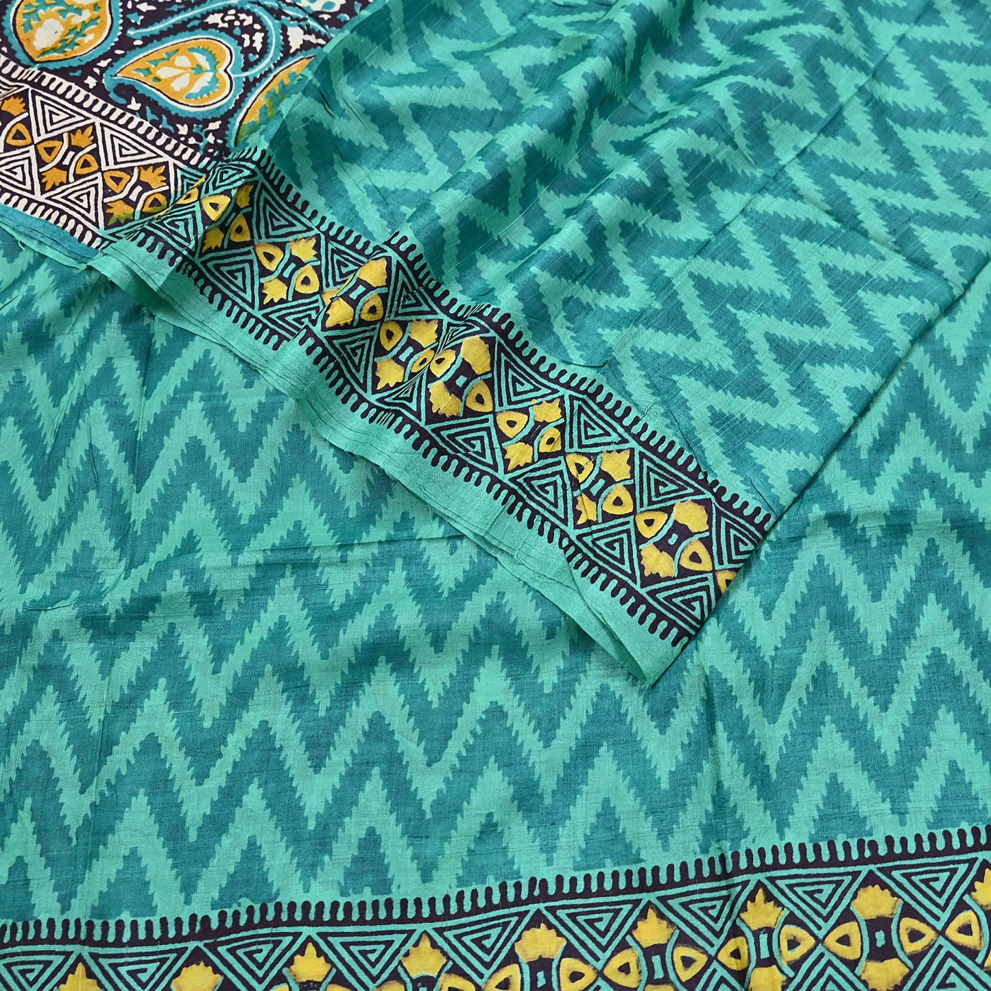 Indian Vintage Saree Green Pure Khadi Silk Handloom Printed Sari Fabric 5yard Ethnic Wear Sari Dressdesigning Quilting Upcycle