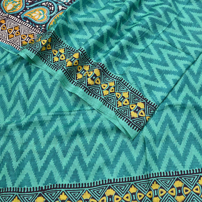 Indian Vintage Saree Green Pure Khadi Silk Handloom Printed Sari Fabric 5yard Ethnic Wear Sari Dressdesigning Quilting Upcycle