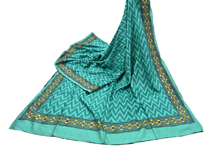 Indian Vintage Saree Green Pure Khadi Silk Handloom Printed Sari Fabric 5yard Ethnic Wear Sari Dressdesigning Quilting Upcycle