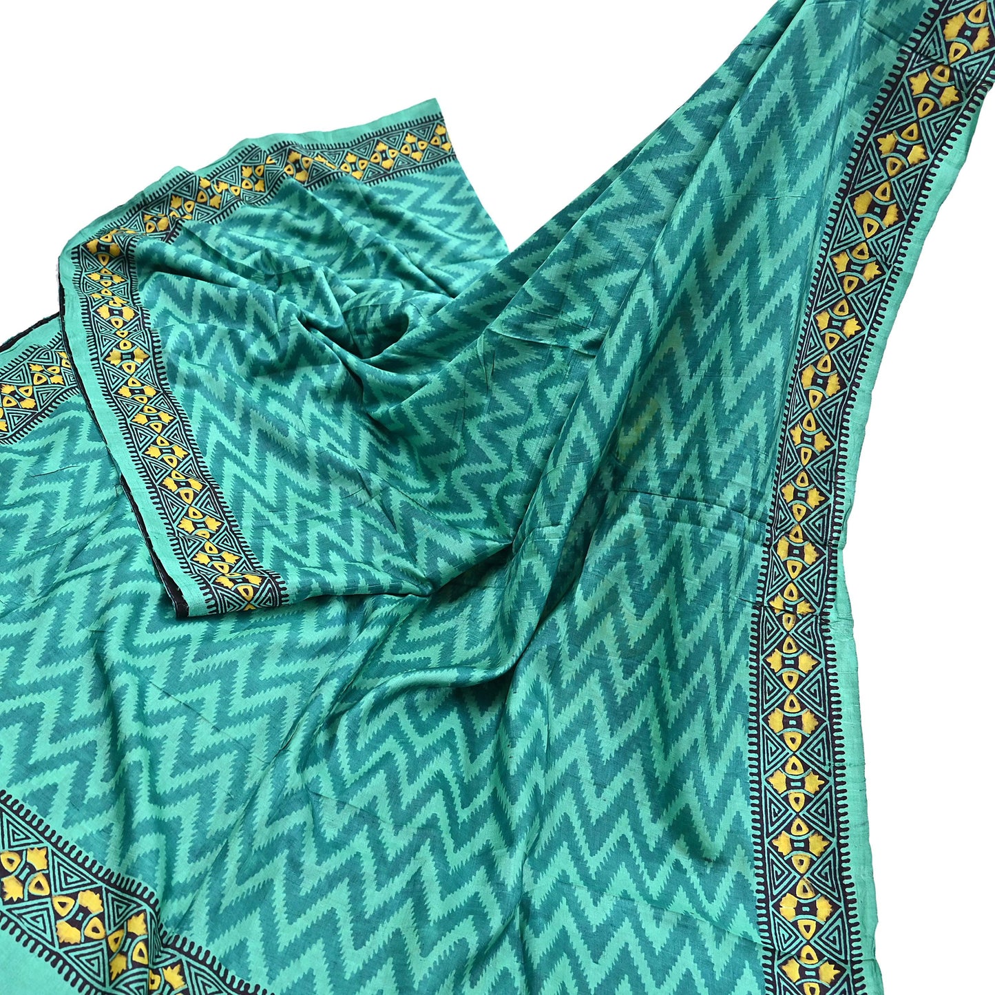 Indian Vintage Saree Green Pure Khadi Silk Handloom Printed Sari Fabric 5yard Ethnic Wear Sari Dressdesigning Quilting Upcycle