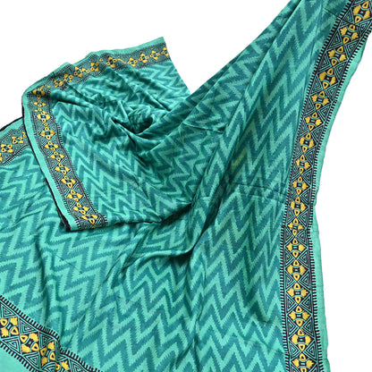 Indian Vintage Saree Green Pure Khadi Silk Handloom Printed Sari Fabric 5yard Ethnic Wear Sari Dressdesigning Quilting Upcycle