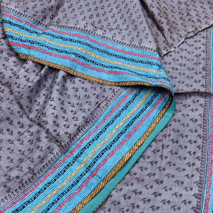 Indian Vintage Saree Gray Pure Khadi Silk Handloom Hand Beaded Sari Fabric 5yard Ethnic Dressmaking Crafting Upcycle Quilting