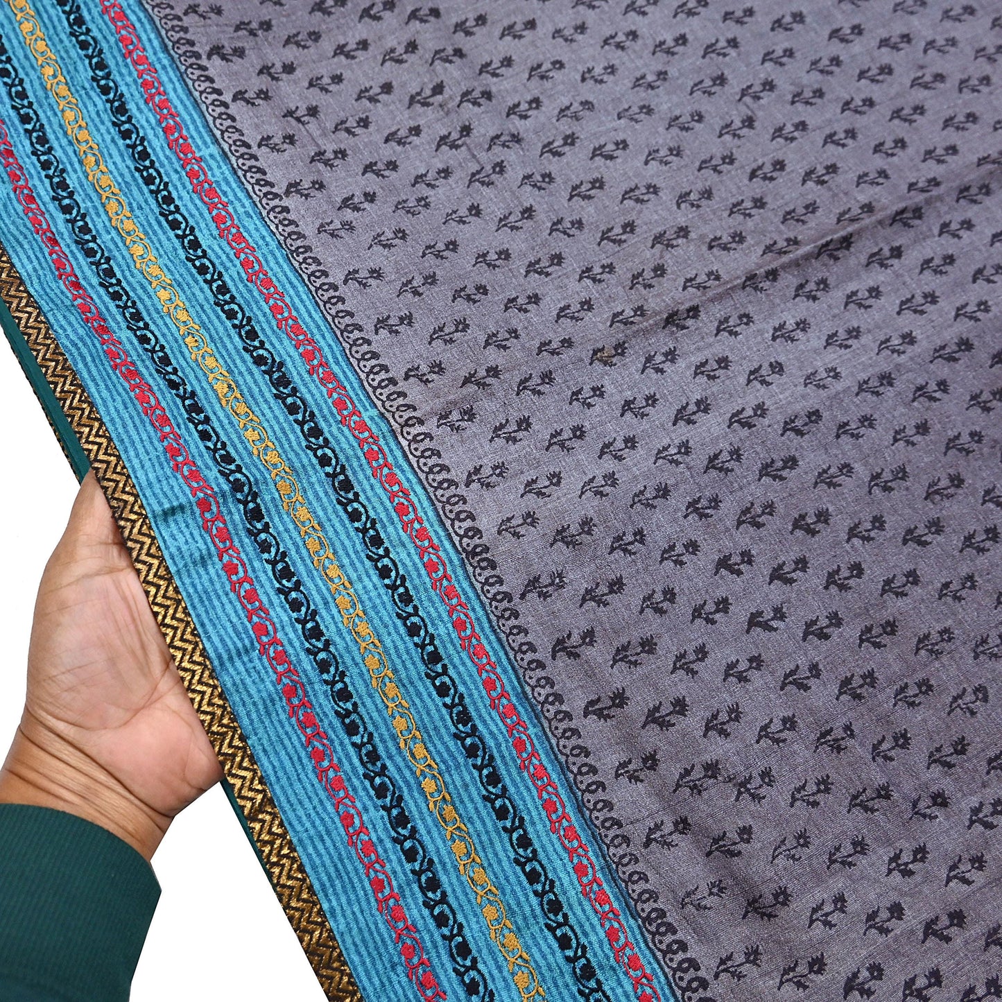 Indian Vintage Saree Gray Pure Khadi Silk Handloom Hand Beaded Sari Fabric 5yard Ethnic Dressmaking Crafting Upcycle Quilting