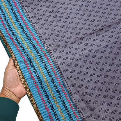 Indian Vintage Saree Gray Pure Khadi Silk Handloom Hand Beaded Sari Fabric 5yard Ethnic Dressmaking Crafting Upcycle Quilting