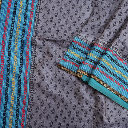 Indian Vintage Saree Gray Pure Khadi Silk Handloom Hand Beaded Sari Fabric 5yard Ethnic Dressmaking Crafting Upcycle Quilting