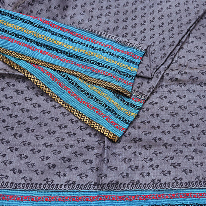 Indian Vintage Saree Gray Pure Khadi Silk Handloom Hand Beaded Sari Fabric 5yard Ethnic Dressmaking Crafting Upcycle Quilting