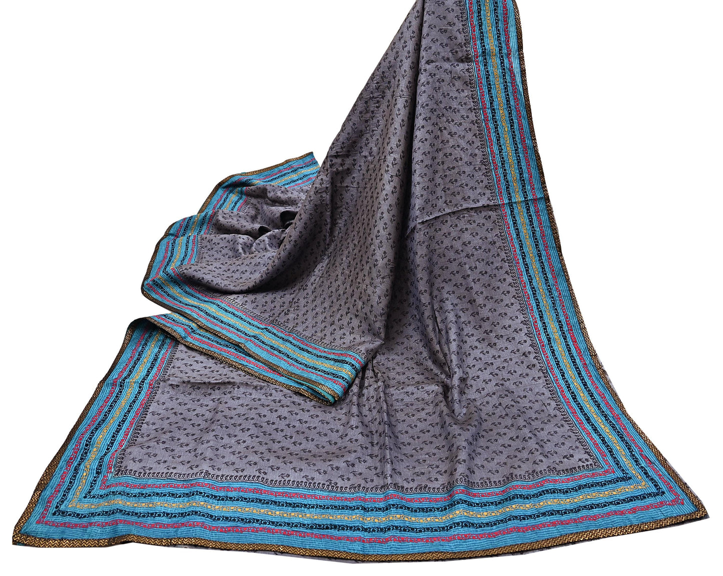 Indian Vintage Saree Gray Pure Khadi Silk Handloom Hand Beaded Sari Fabric 5yard Ethnic Dressmaking Crafting Upcycle Quilting