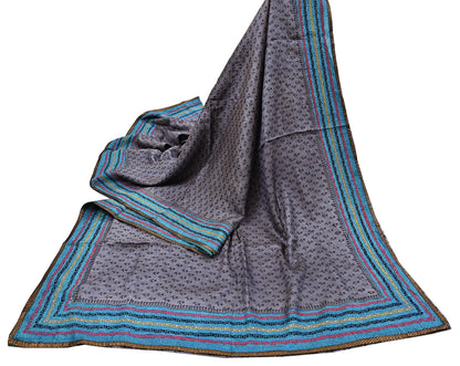 Indian Vintage Saree Gray Pure Khadi Silk Handloom Hand Beaded Sari Fabric 5yard Ethnic Dressmaking Crafting Upcycle Quilting